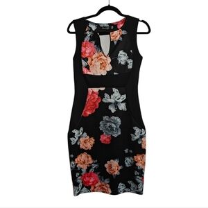 FANTAIST Floral Sleeveless Dress - Black and Multi Size Medium